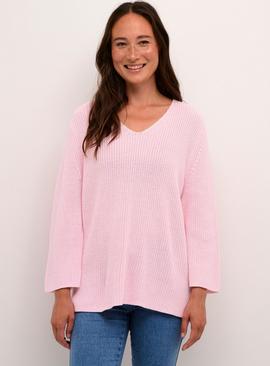 KAFFE Merian V Neck Cropped Sleeve Pullover Pink 