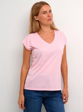 KAFFE Lise V Neck Short Sleeve T Shirt Pink 