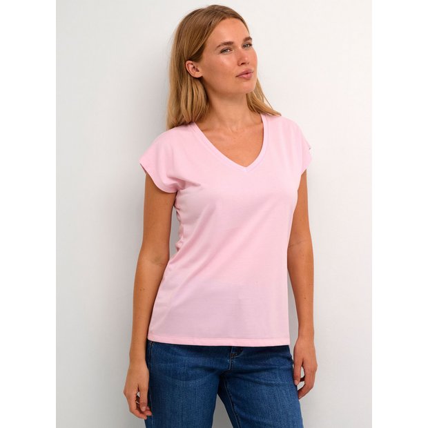 Buy KAFFE Lise V Neck Short Sleeve T Shirt Pink L T shirts Tu