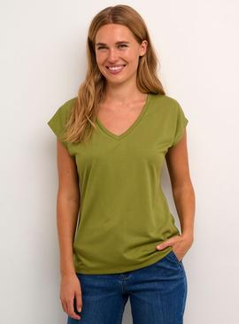 KAFFE Lise V Neck Short Sleeve T Shirt Green 