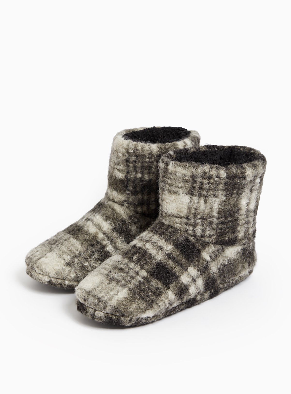 Grey Check Borg Fleece Slipper Boots 