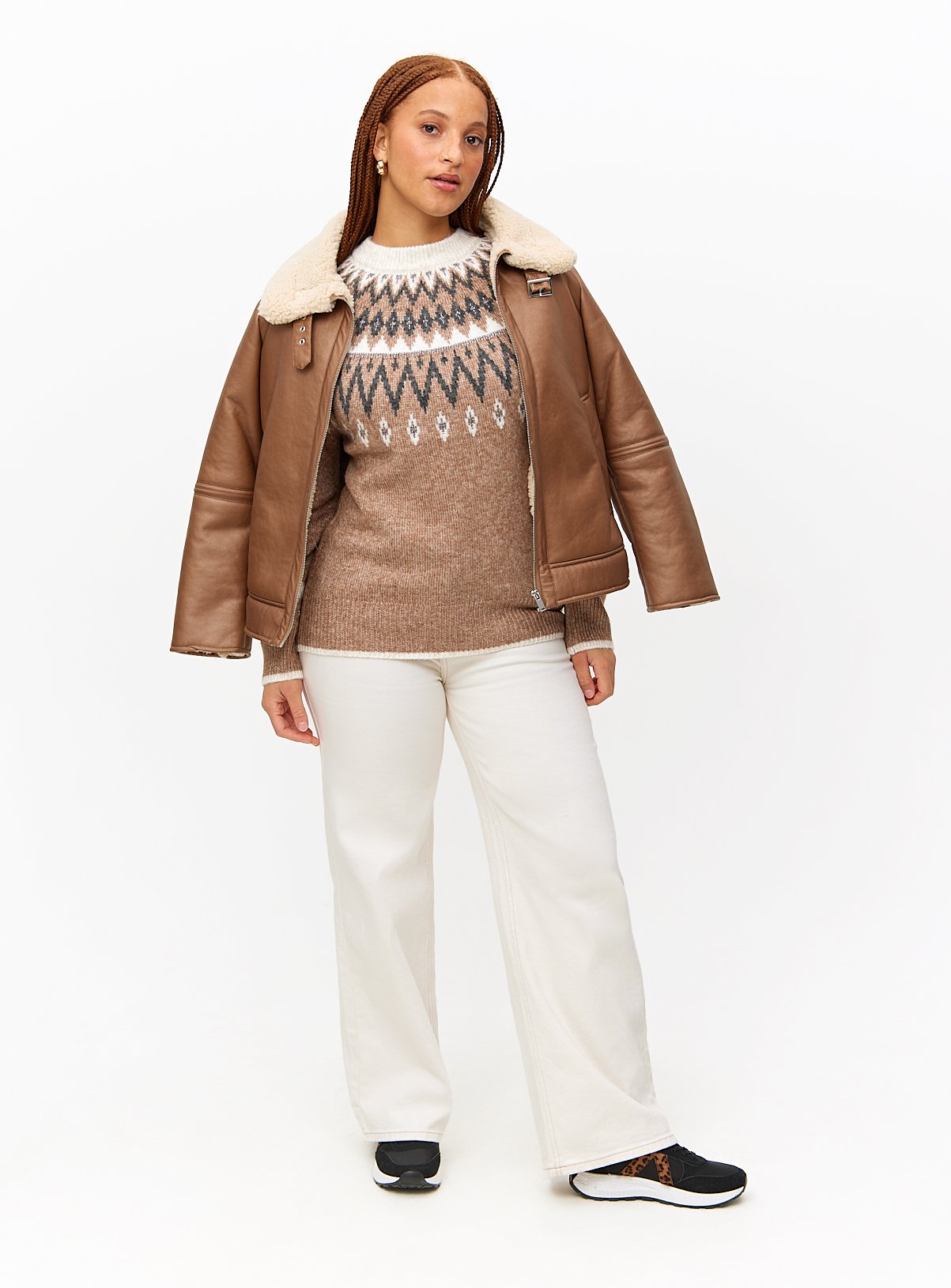 Neutral Fair Isle Sparkle Yarn Jumper 