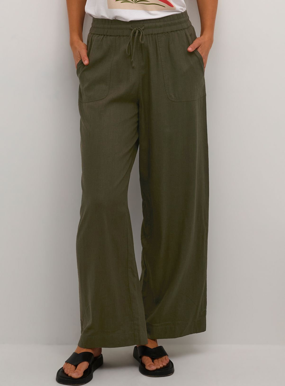 KAFFE Milia Elastic Waist Wide Leg Trousers Green