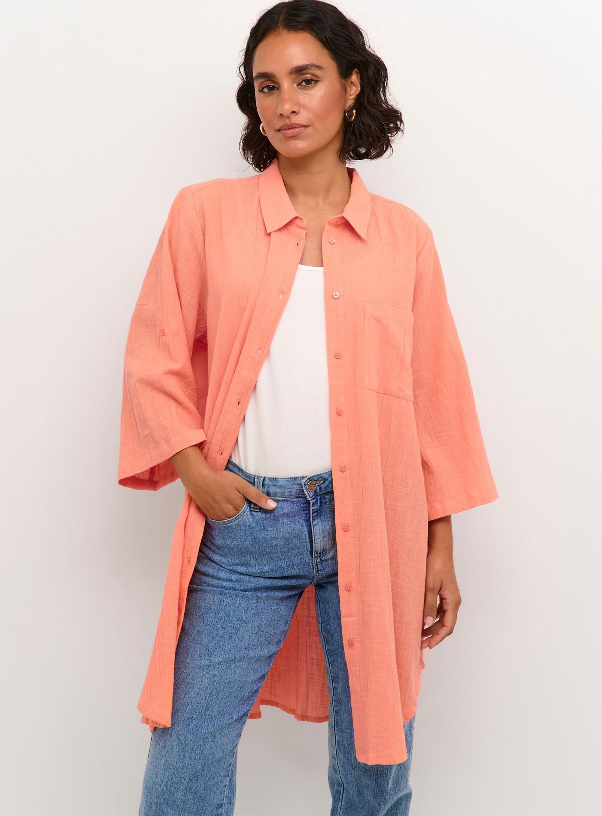 KAFFE Pauline Above Knee Length Shirt Dress Orange 