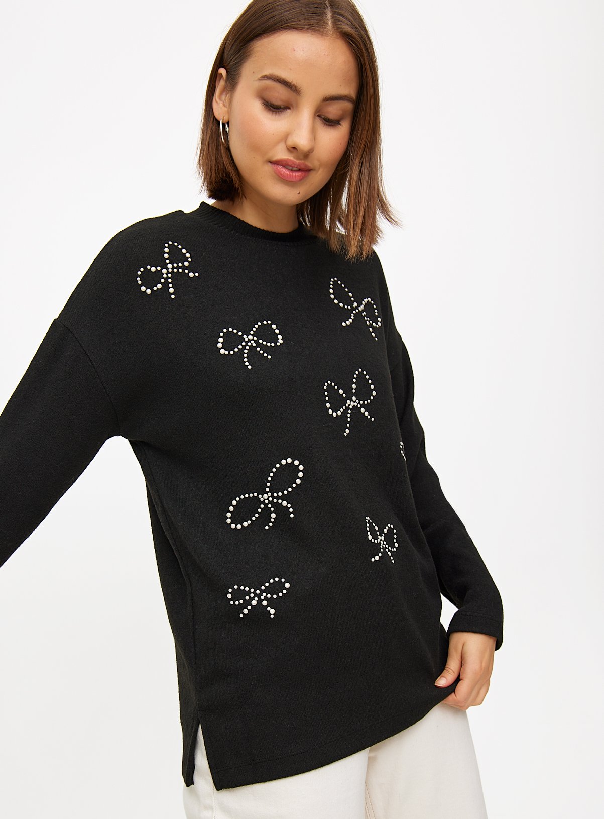 Black Bow Embellished Soft Touch Jumper 