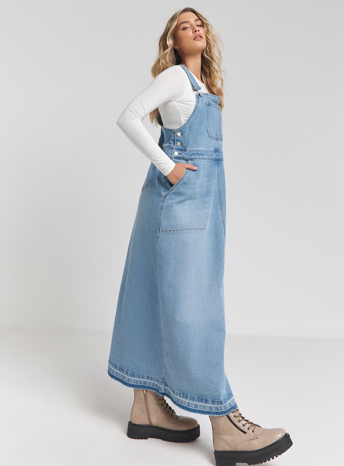 SIMPLY BE Dungaree Denim Maxi Dress 