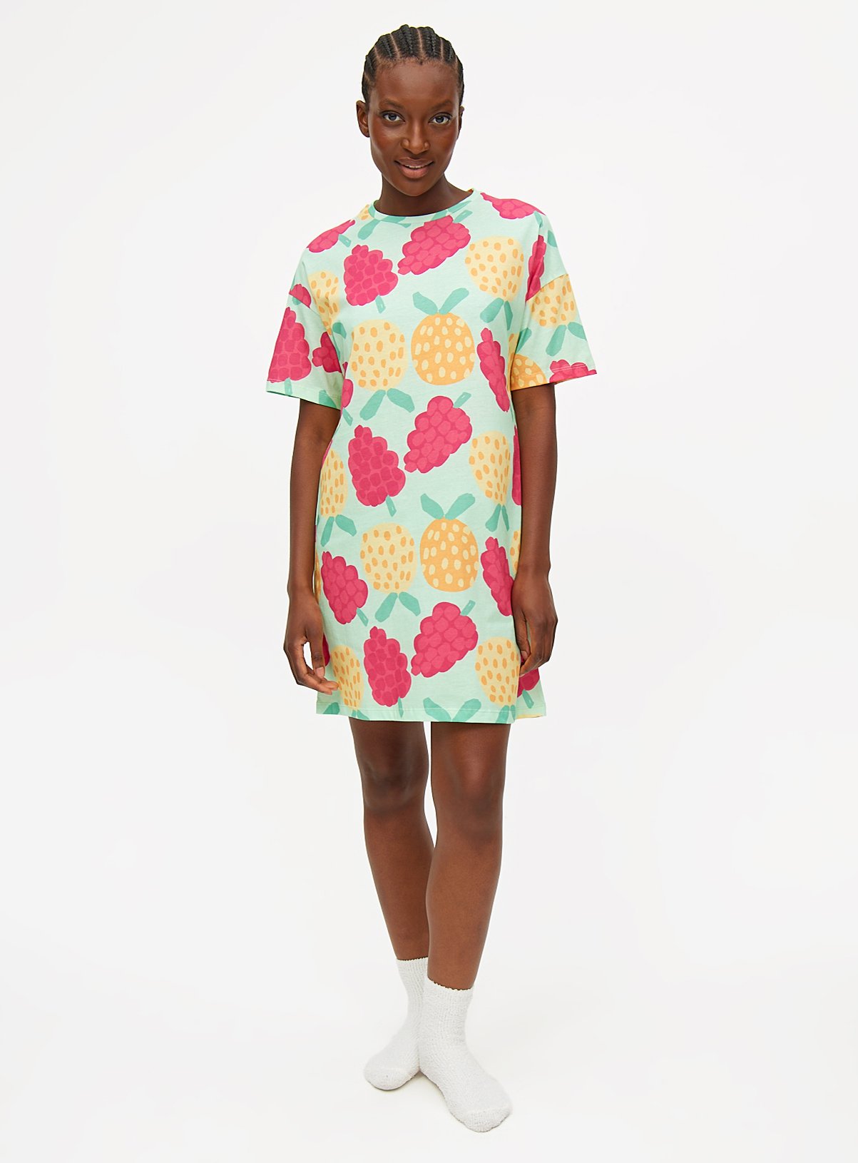 Green Fruit Print Short Sleeve Nightdress 