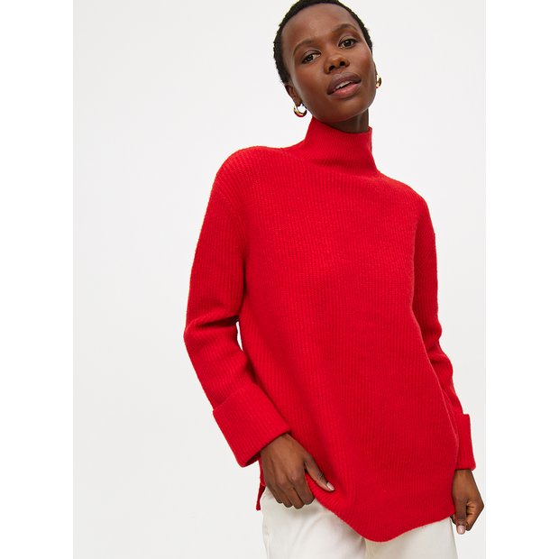 High Neck Red Sweater Buy Red High Neck Oversized Jumper L