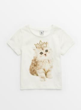 White Cat Graphic Print T-Shirt 