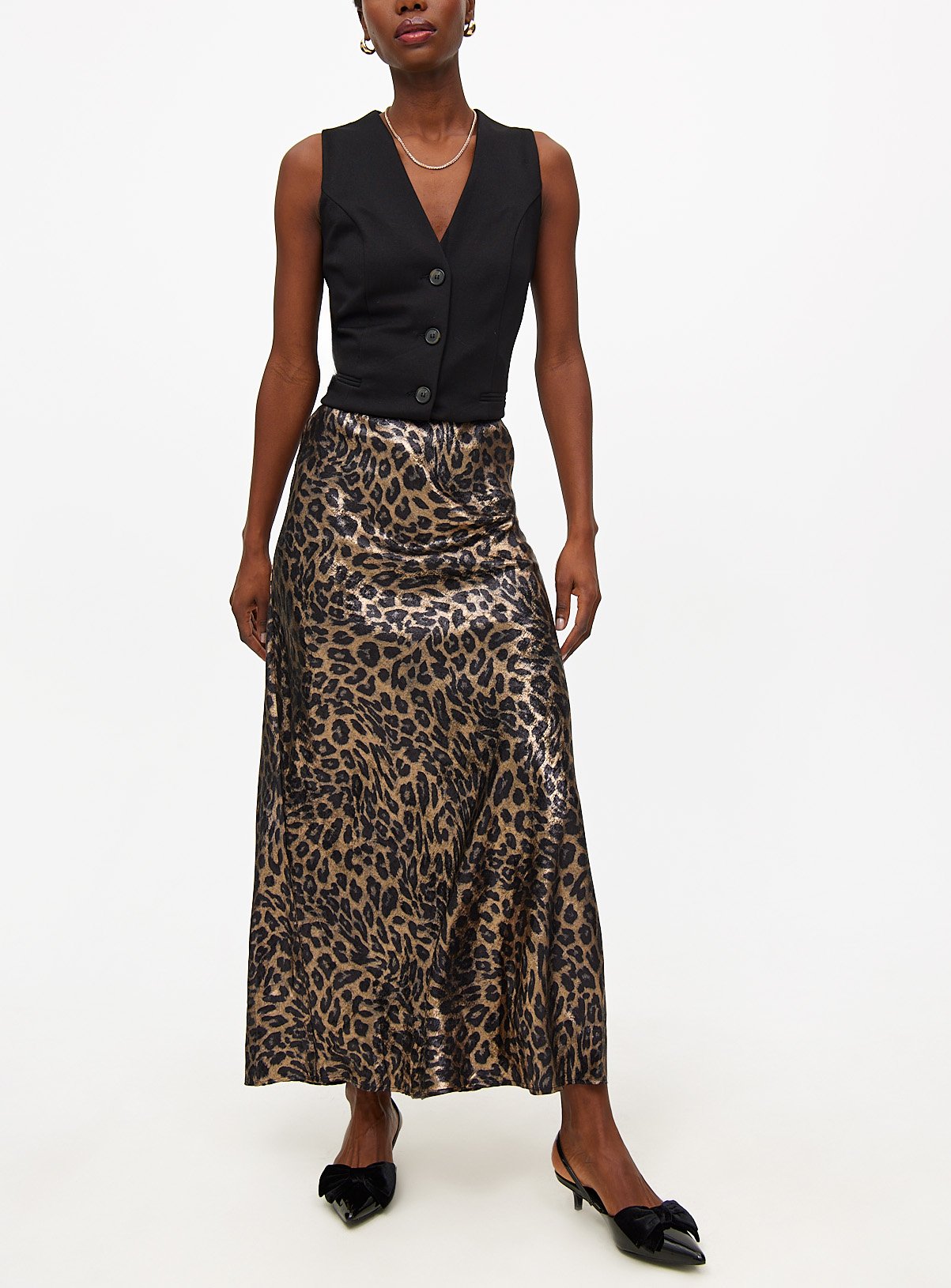 Leopard Print Satin Maxi Skirt
