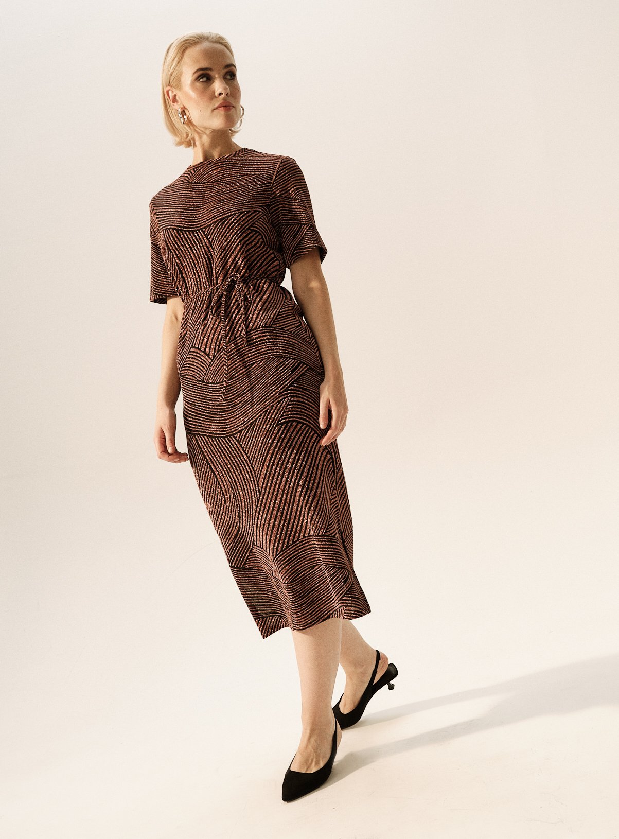 Pink Shimmer Tie-Waist Midaxi T-Shirt Dress