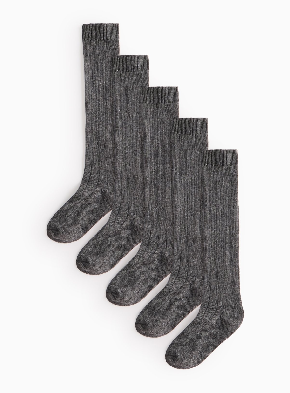 Grey Long Ribbed Socks 5 Pack 