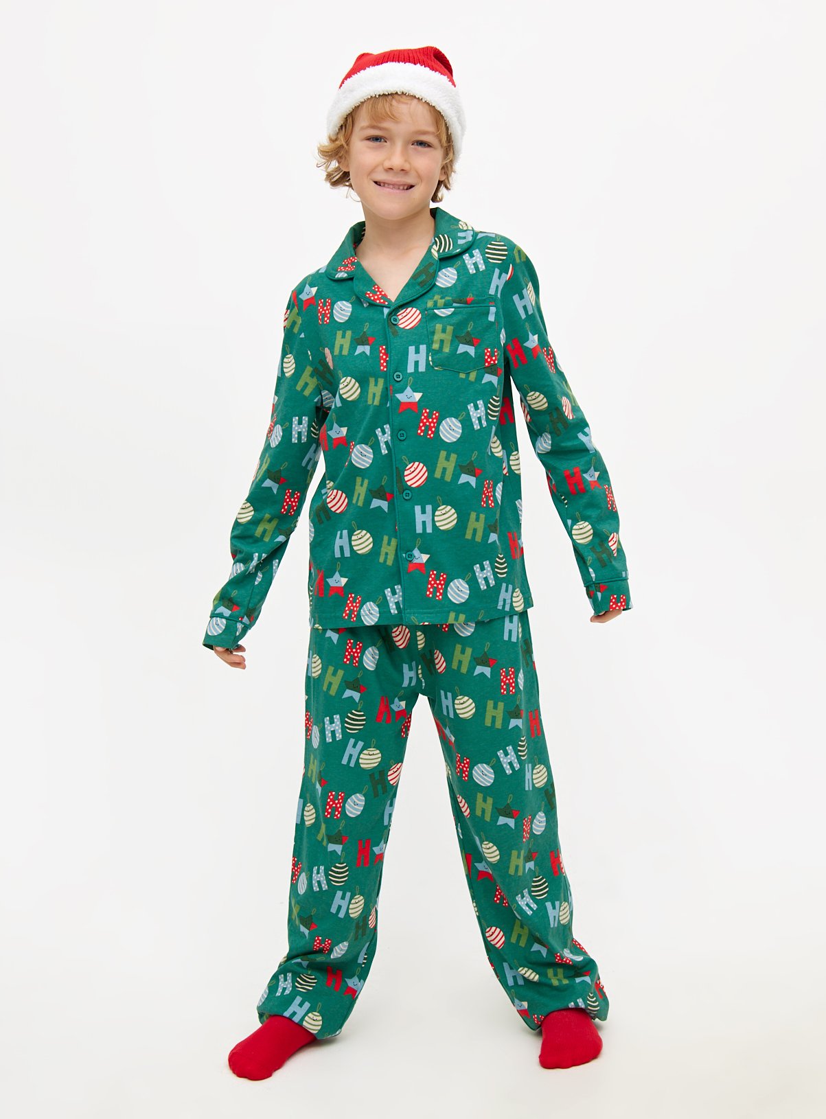 Green Ho Ho Ho Traditional Christmas Pyjamas 9-10 years