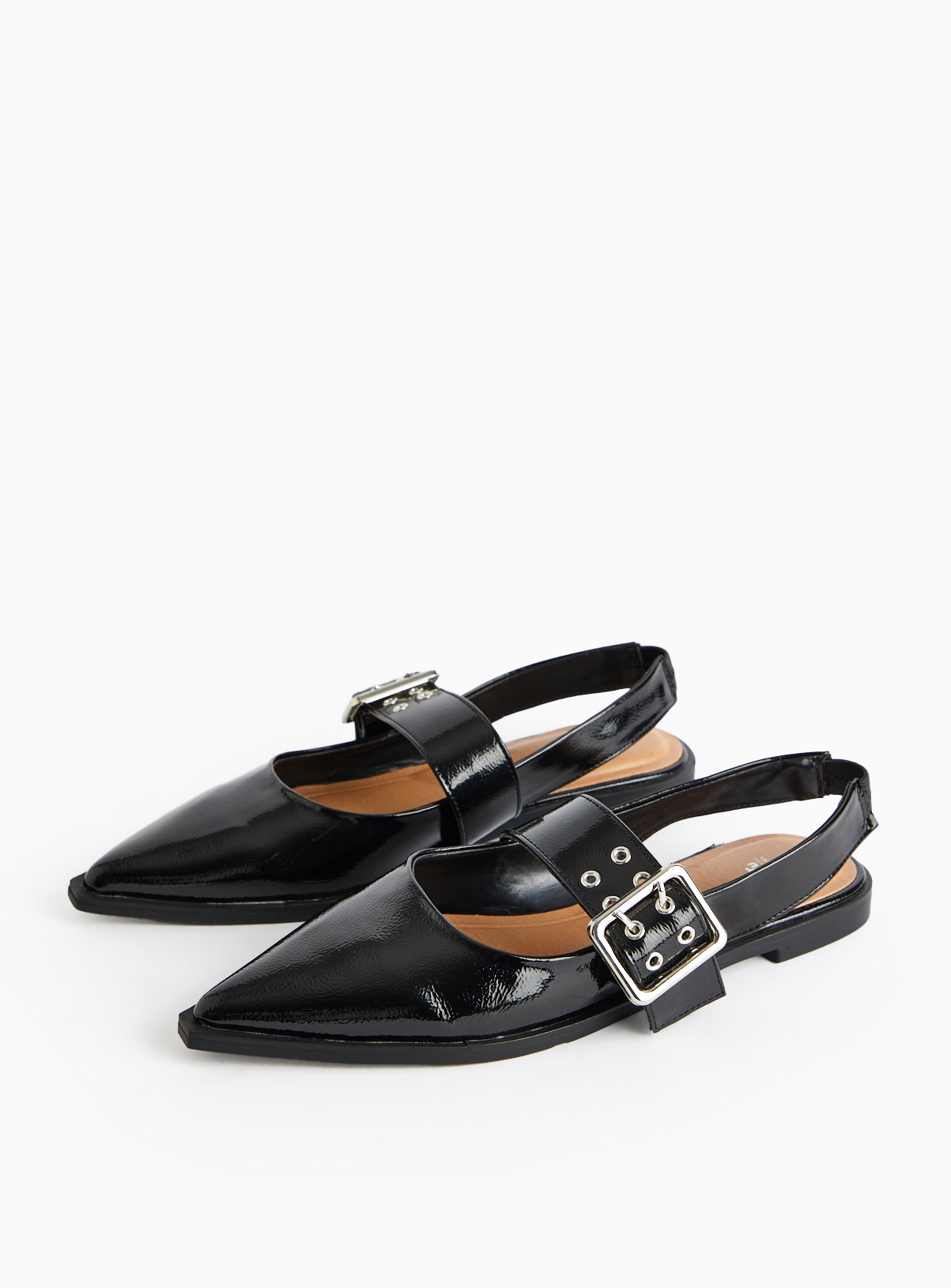 Black Buckle Detail Slingback Pumps 