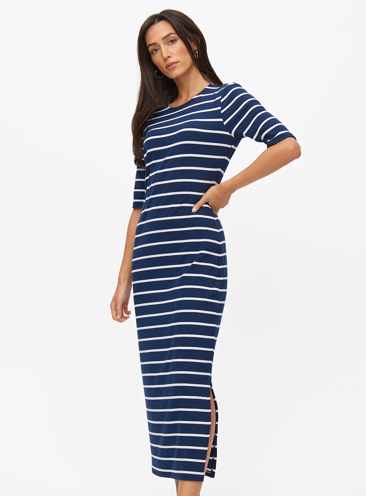 Navy Stripe Midaxi Column Dress 