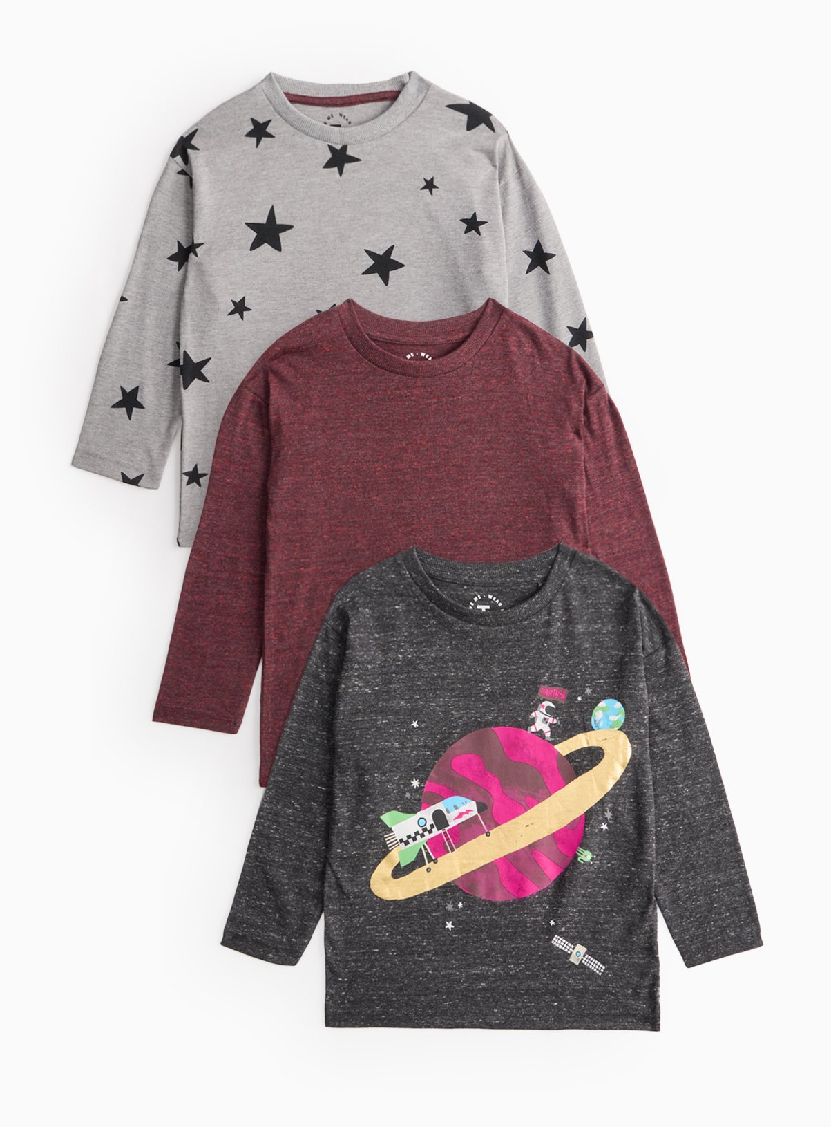 Party & Star Printed Long Sleeve T-Shirts 3 Pack 