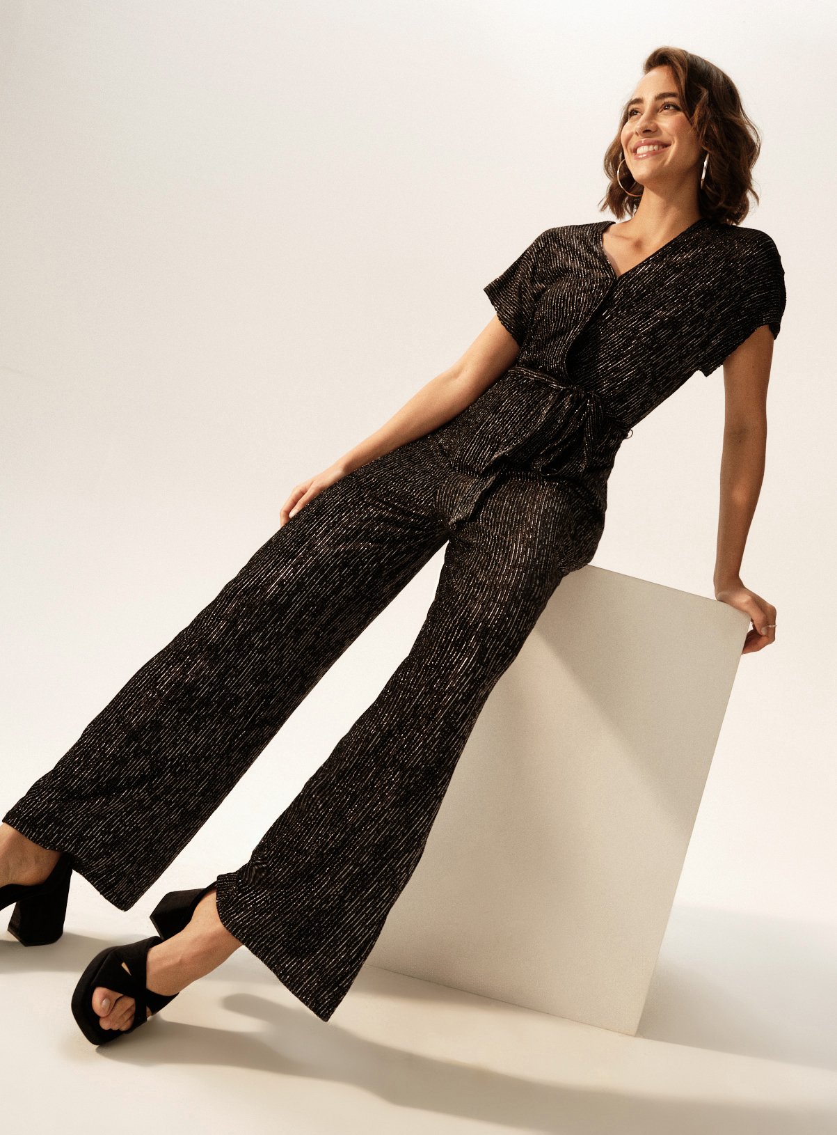 Silver Shimmer Belted Velvet Short Sleeve Jumpsuit  20