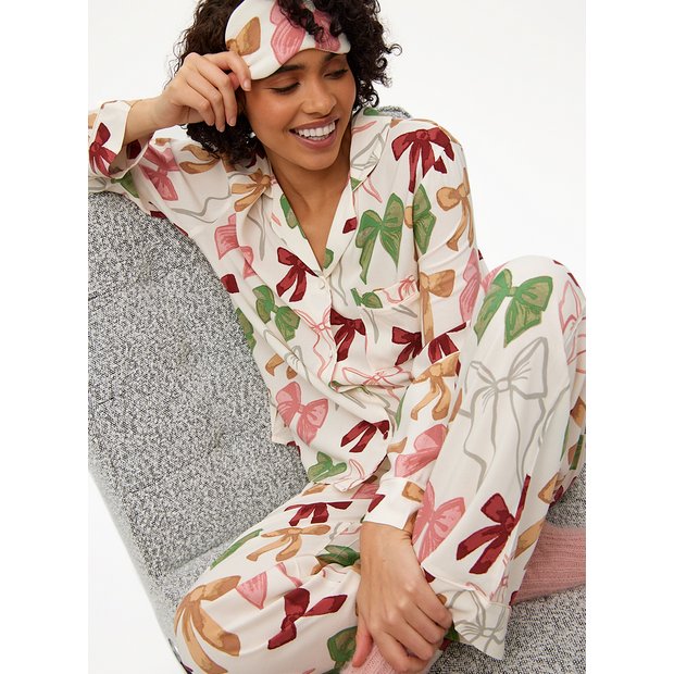 Buy Cream Bow Printed Traditional Pyjamas L Pyjamas Tu