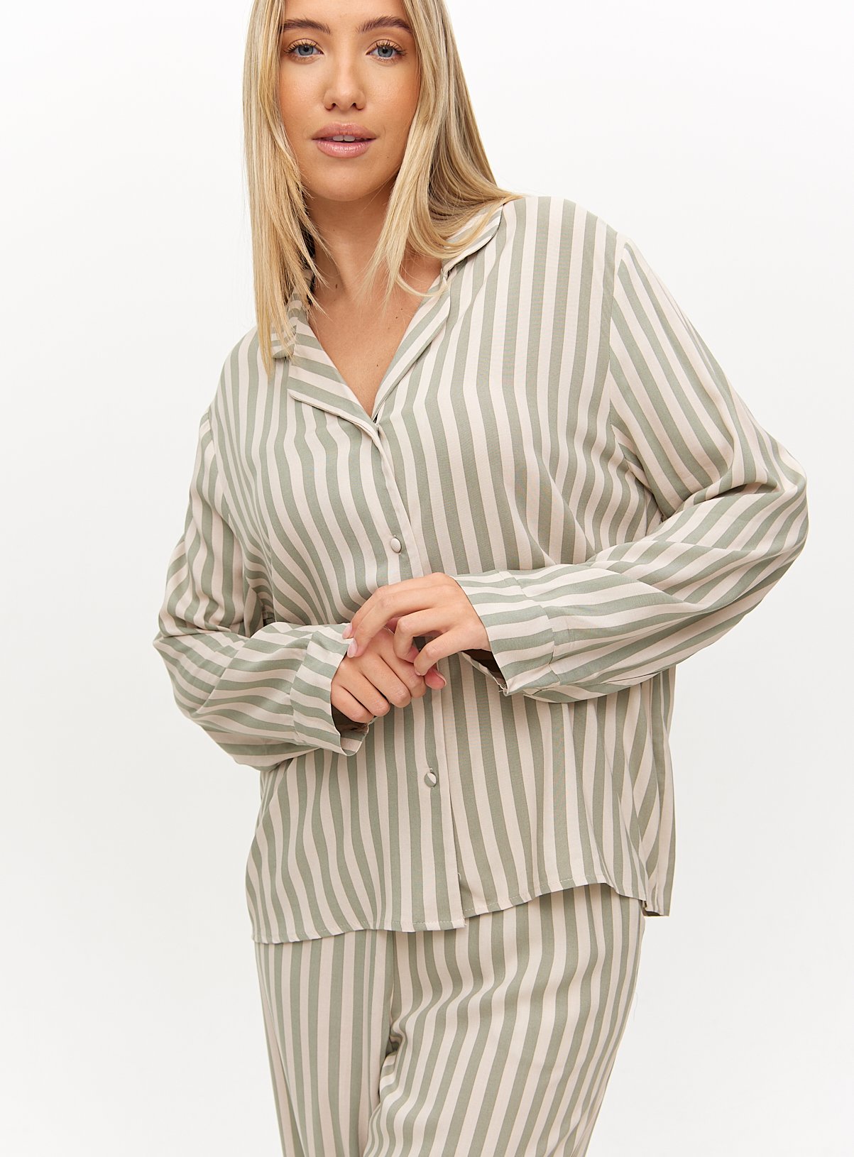 Sage Green Striped Traditional Co-ord Pyjama Shirt 