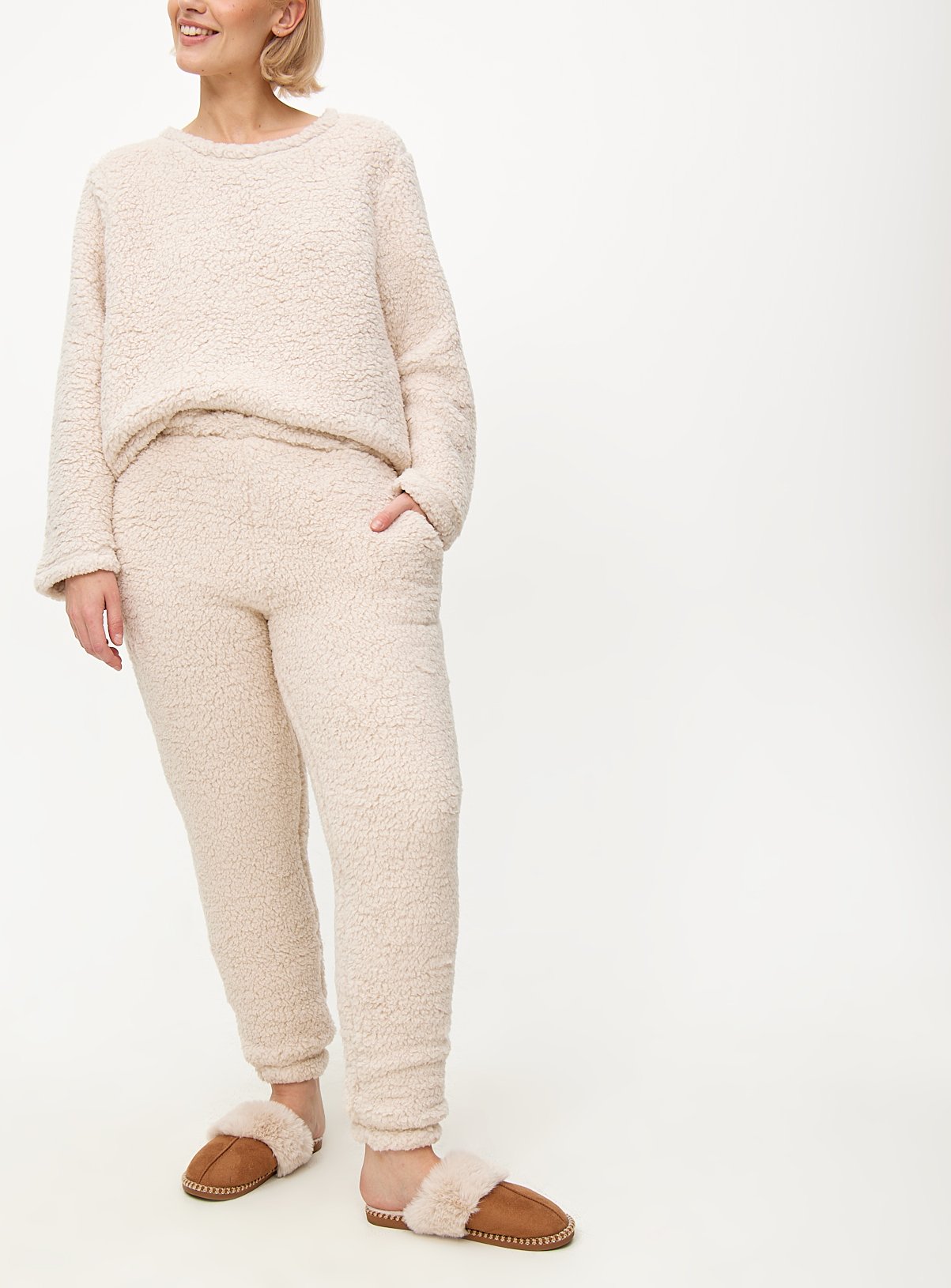 Cream Borg Fleece Thermal Co-ord  Pyjama Bottoms 