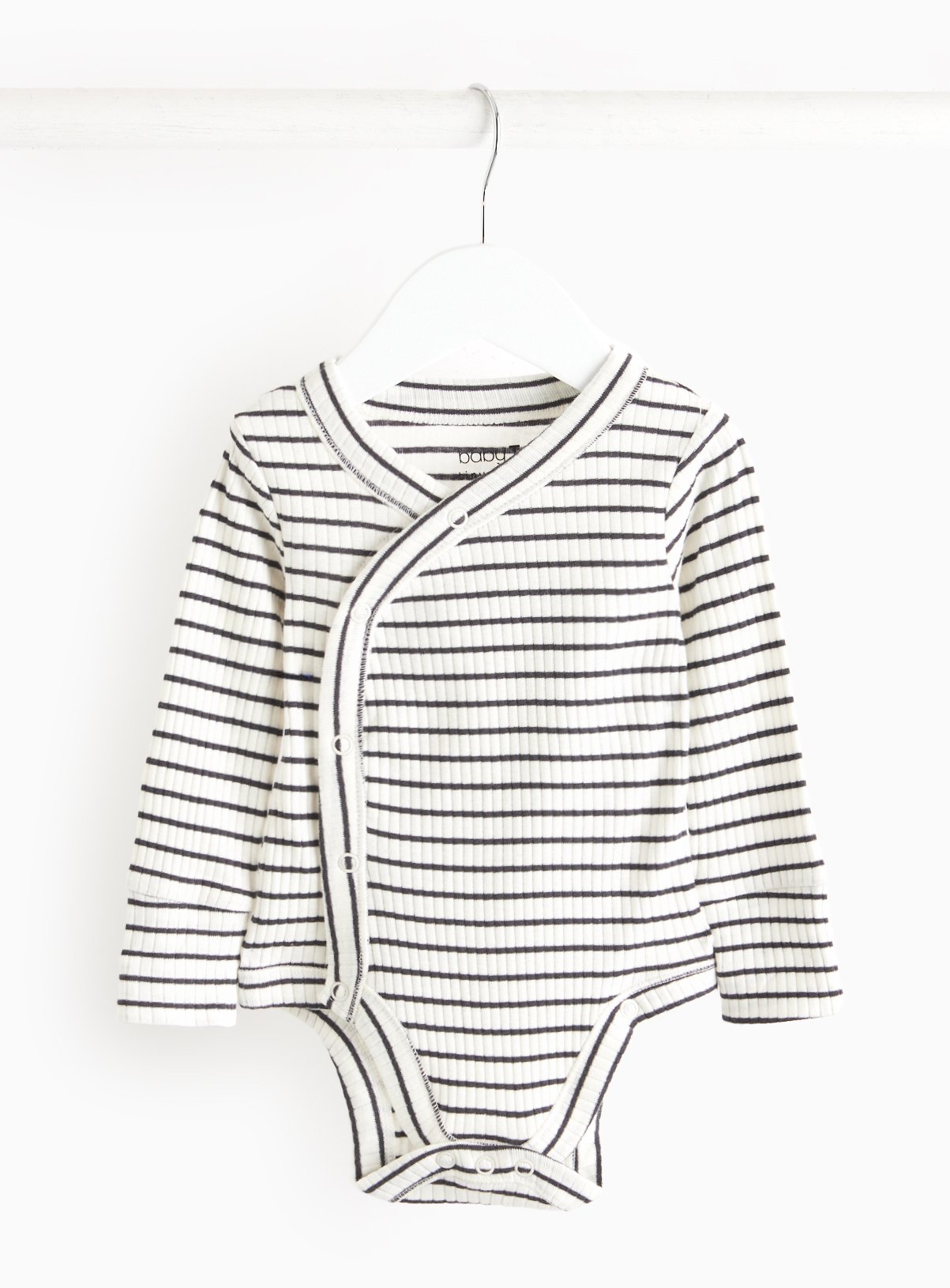 Cream Stripe Ribbed Wrap Front Bodysuit 
