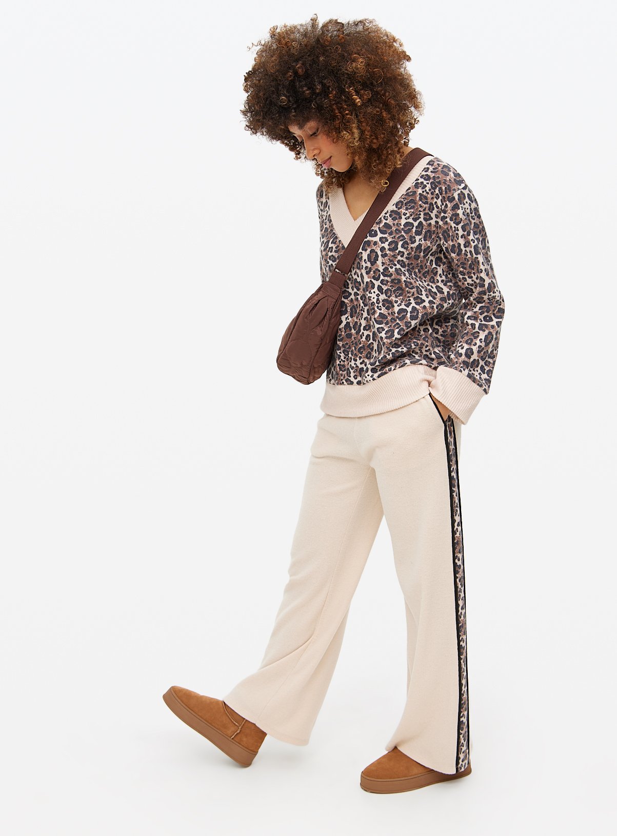 Beige Leopard  Side Stripe Co-ord Joggers  