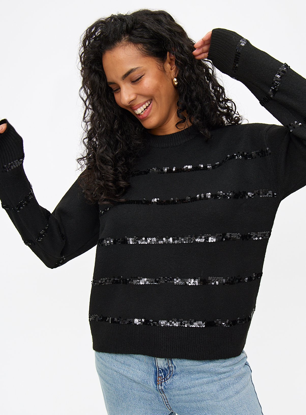 Sequin Stripe Knitted Jumper 