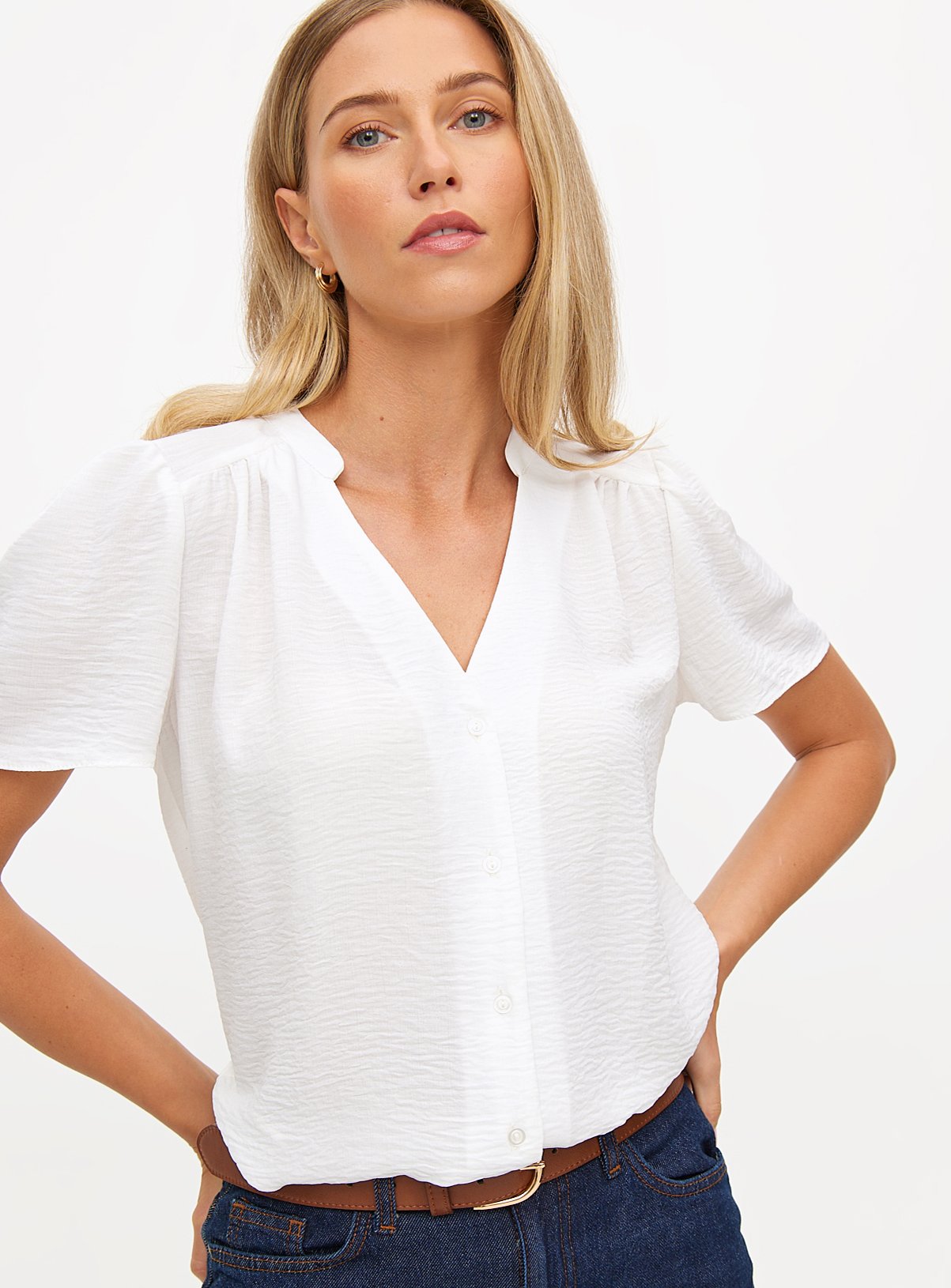 White  V Neck Button Through Blouse 20