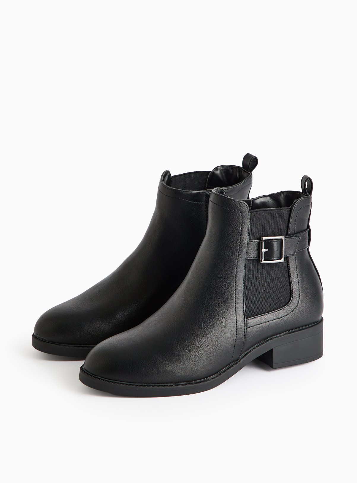 Black Faux Leather Wide-Fit Chelsea Boots 