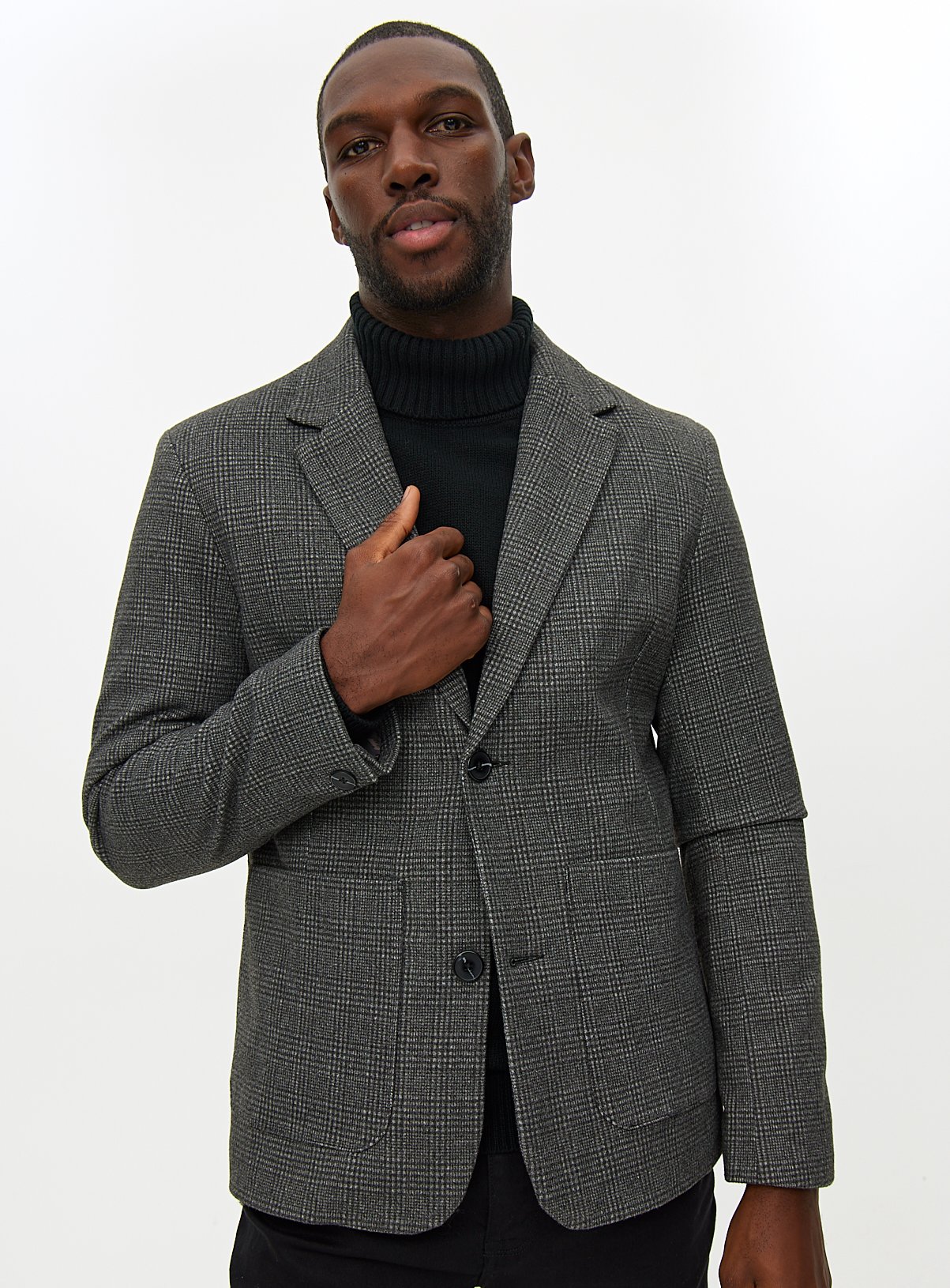 Charcoal Textured Check Tailored Blazer 