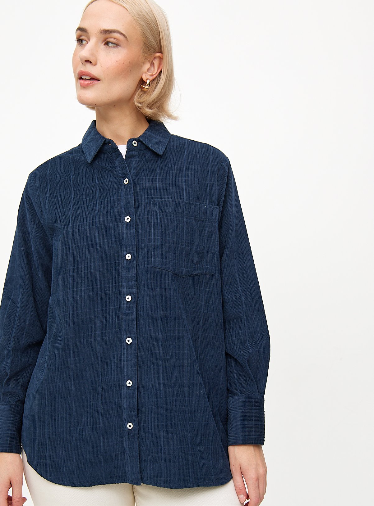 Navy Check Corduroy Long Sleeve Shirt 