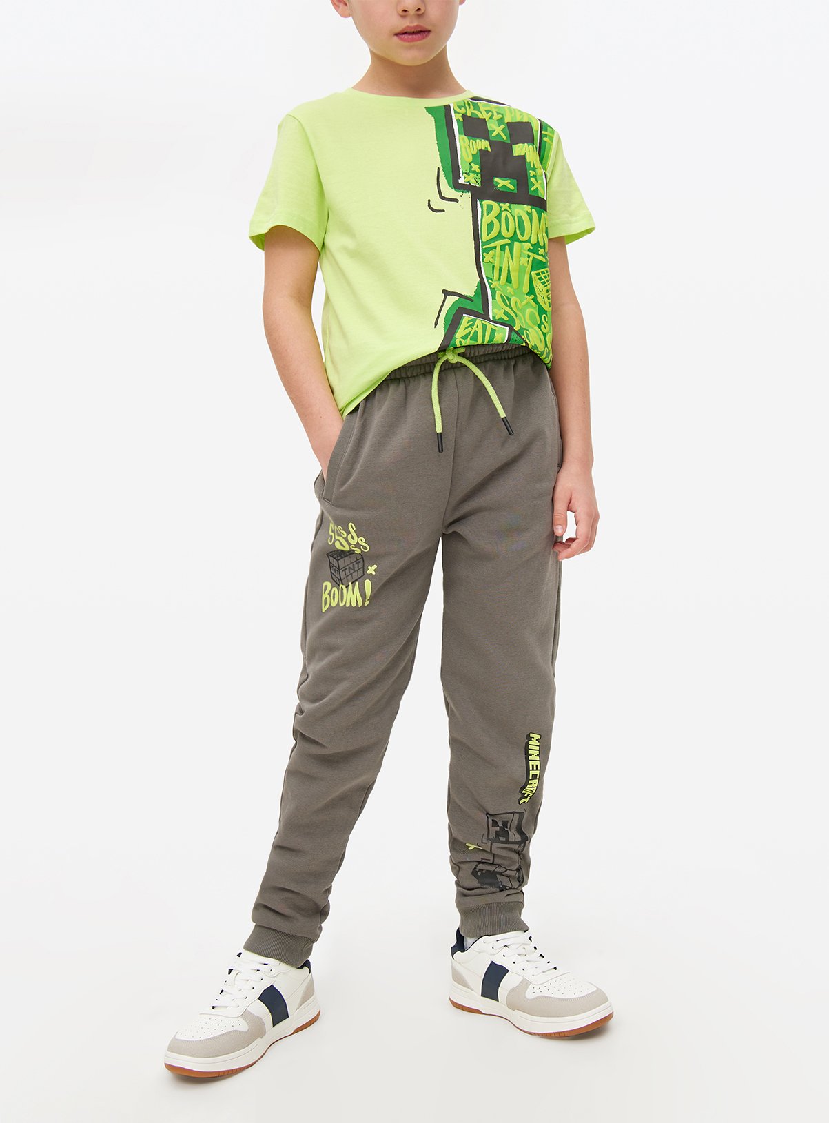 Minecraft Grey Neon Contrast Graphic Joggers