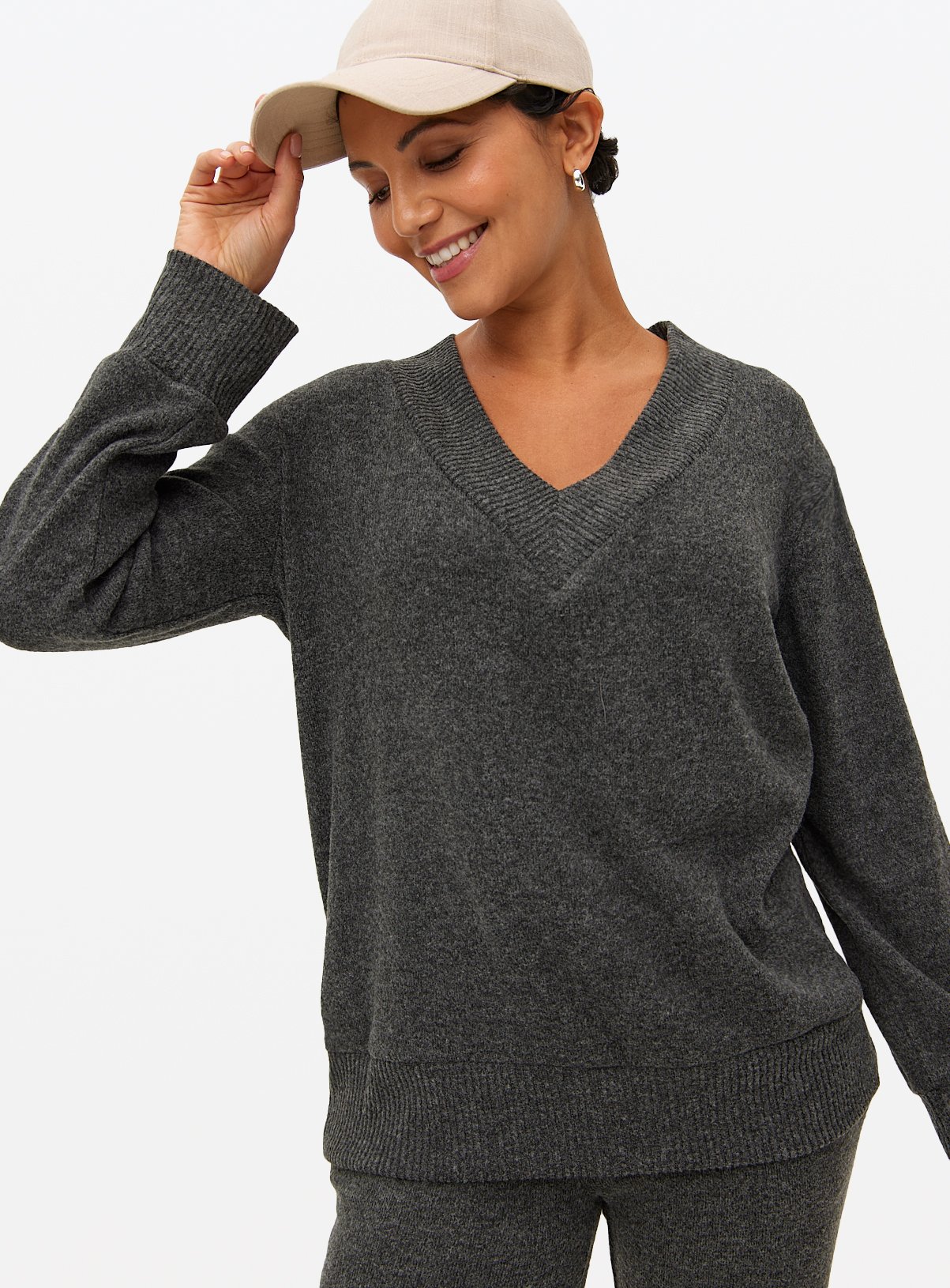 Charcoal Soft Touch V Neck Co-ord Jumper 