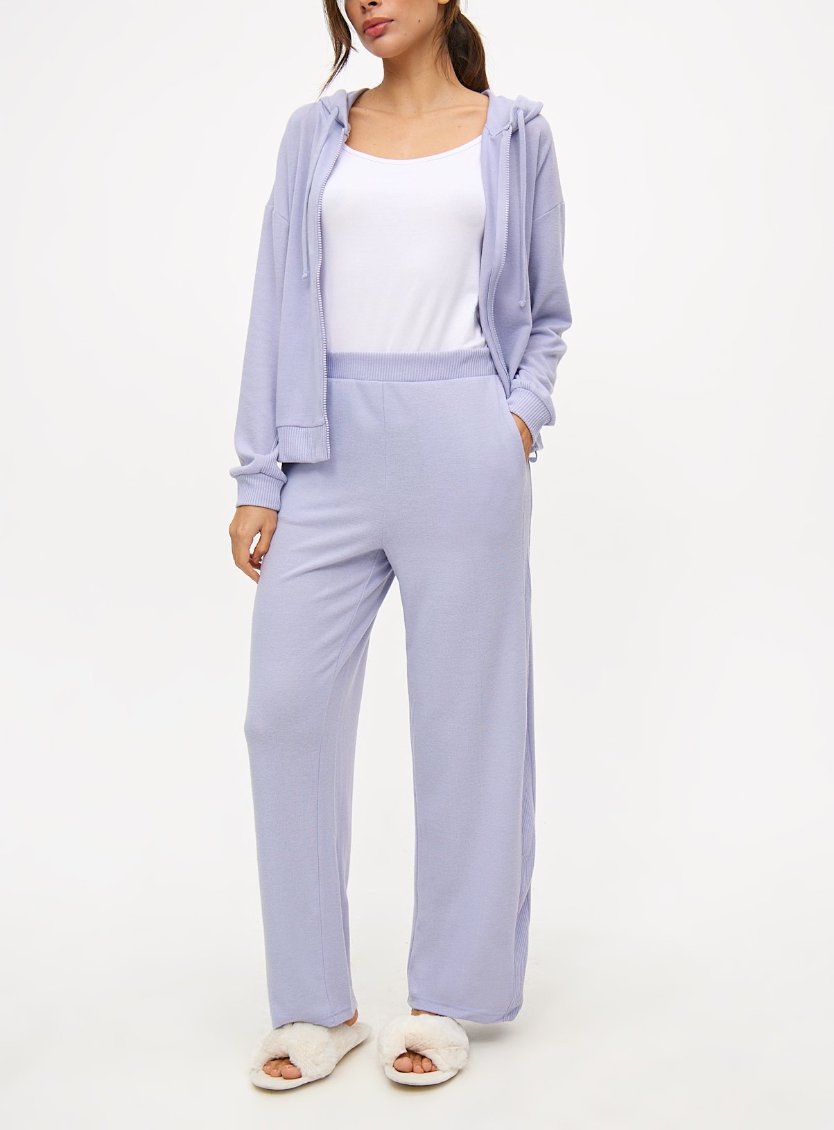 Lilac Knitted Wide Leg Co-ord Pyjama Bottoms 