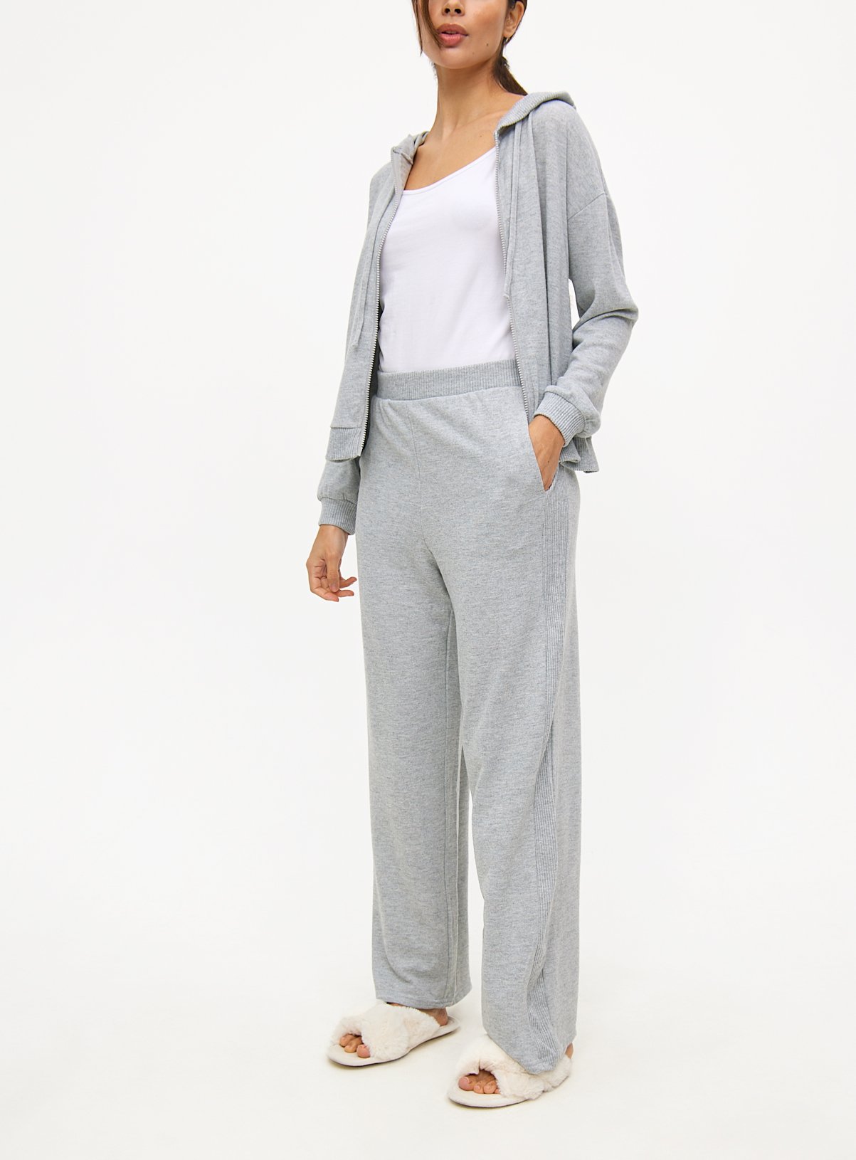 Grey Knitted Wide Leg Co-ord Pyjama Bottoms 