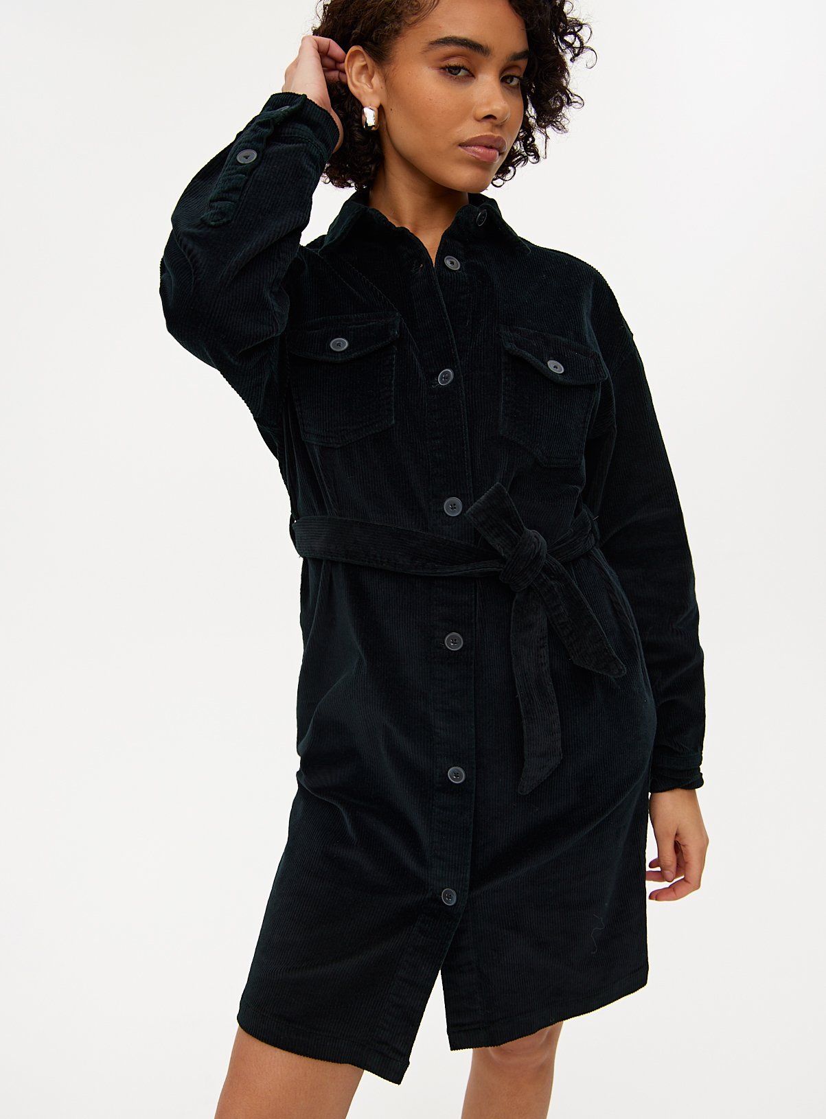 Black Corduroy Shirt Dress 20