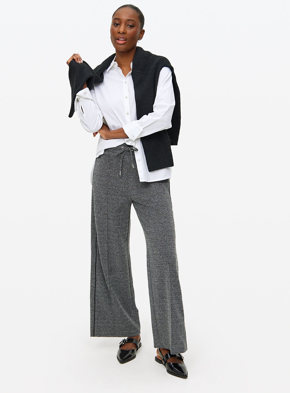 Grey Salt And Pepper Wide Leg Trousers