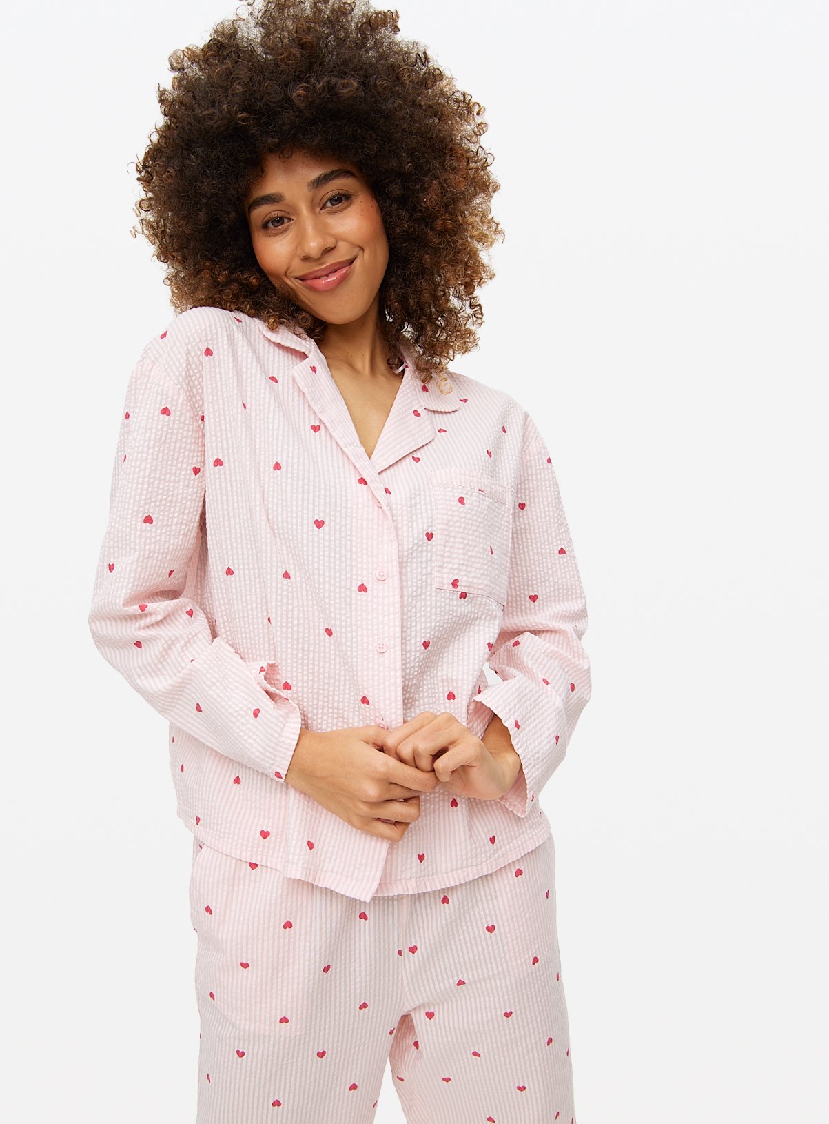 Pink Stripe Hearts Seersucker Pyjama Shirt 