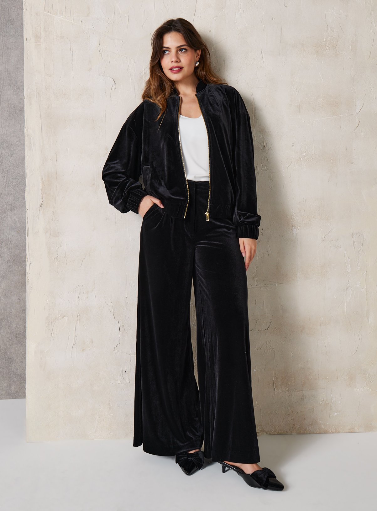 EVERBELLE Black Velour Co-ord Bomber Jacket
