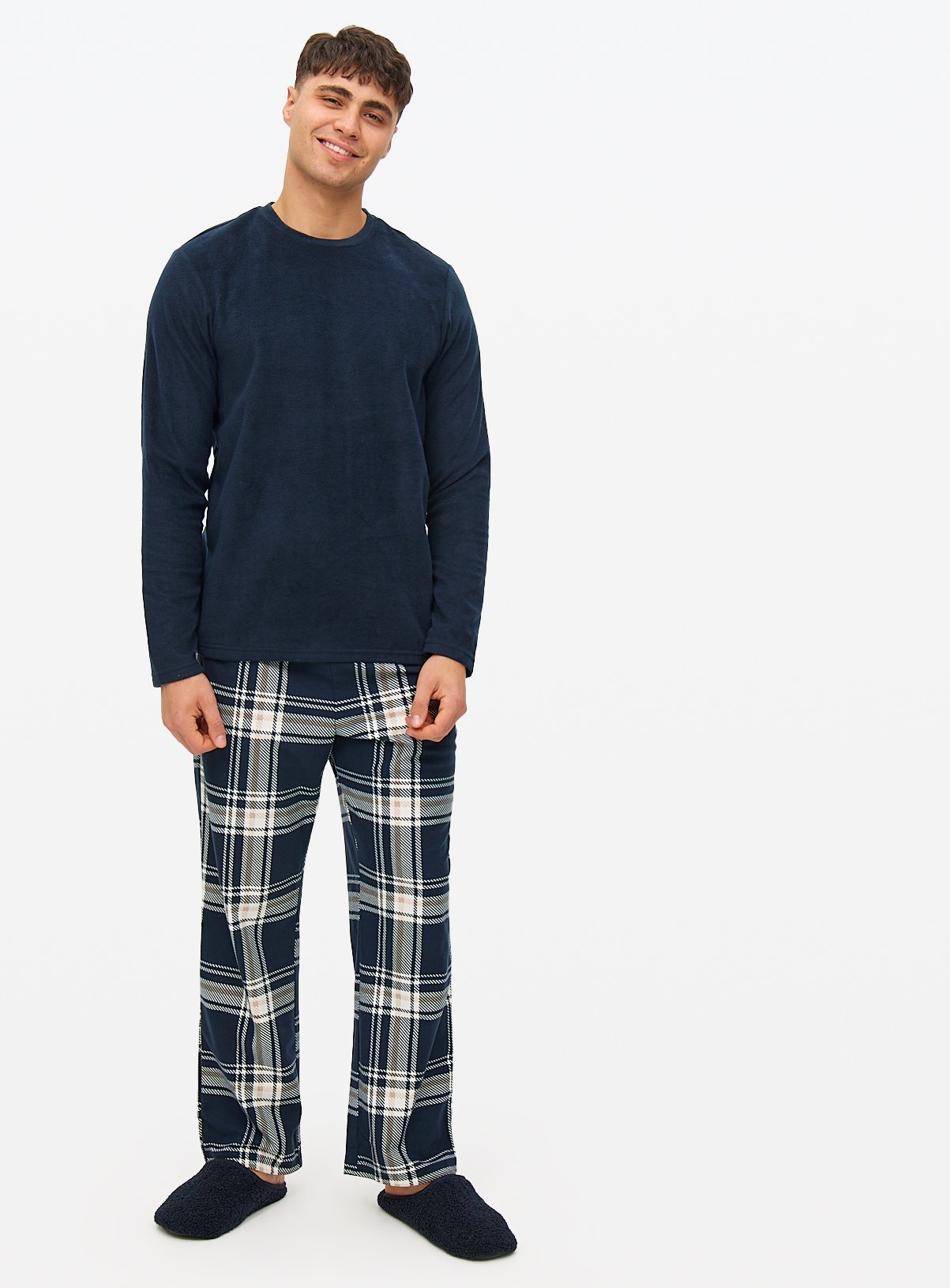 Navy Check Fleece Pyjama Set 