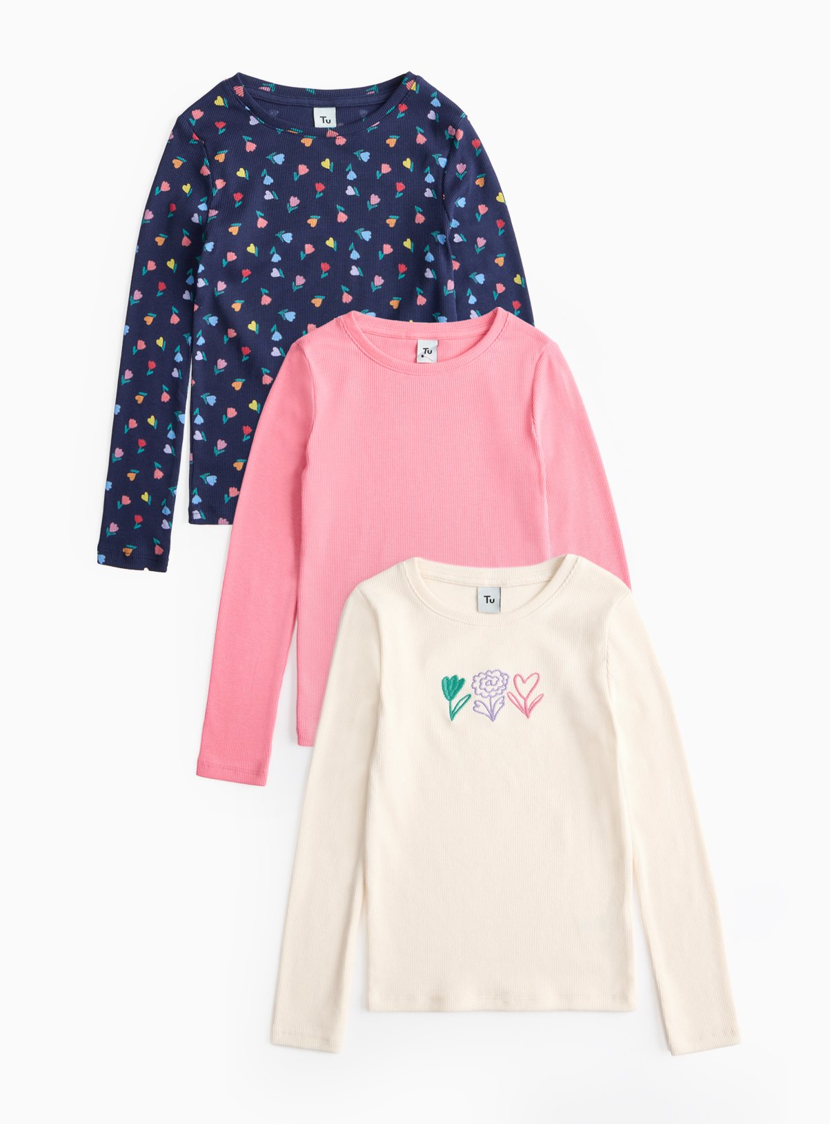 Flower Print Long Sleeve T-Shirts 3 Pack 
