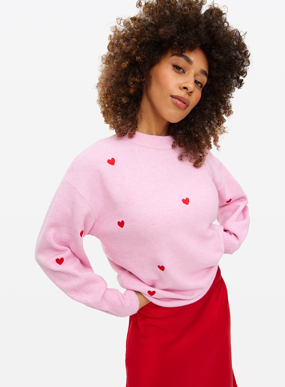 Pink Mini Heart Embroidered Crew Jumper 