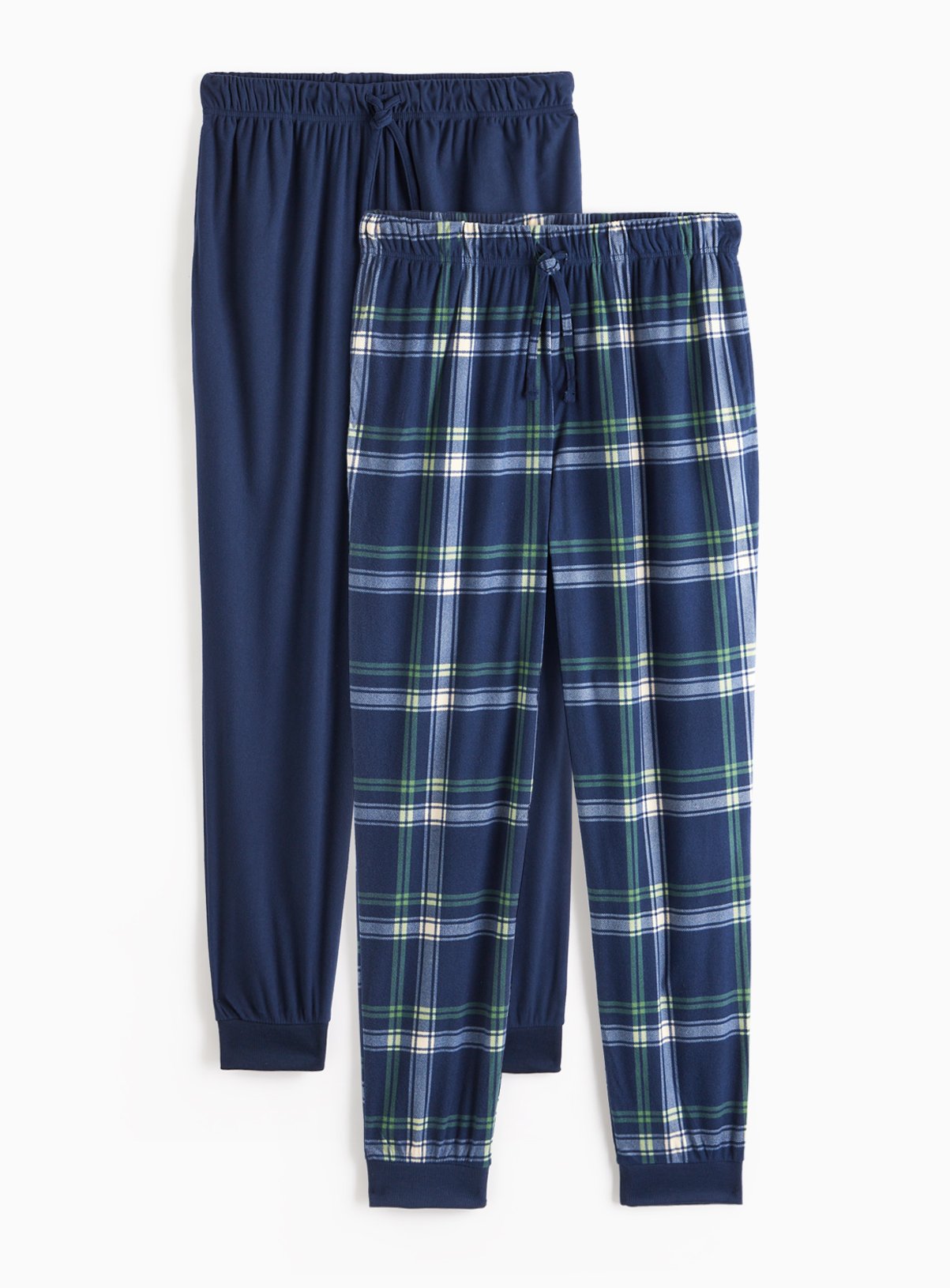 Navy & Check Print Fleece Pyjama Bottoms 2 Pack 
