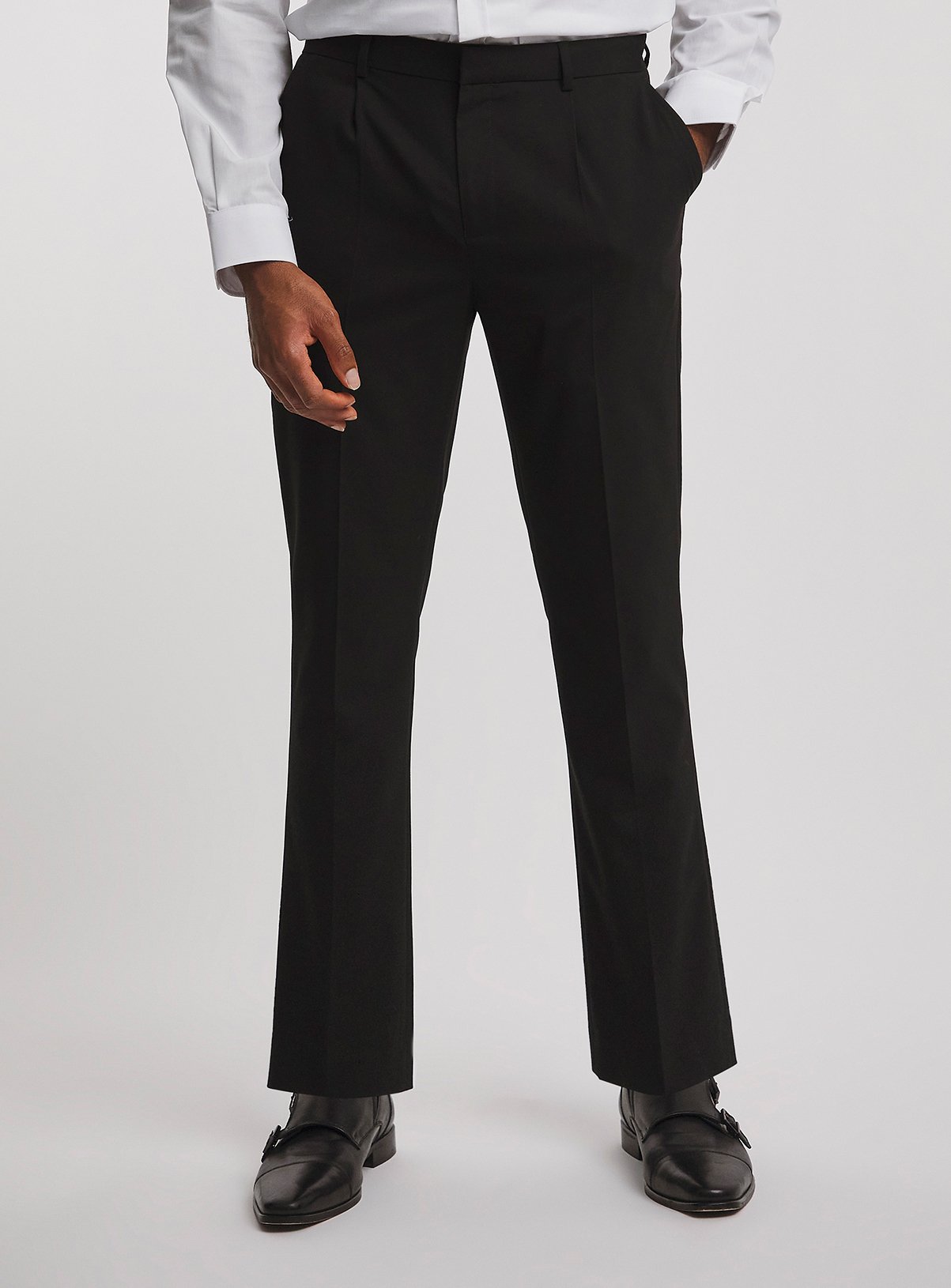 JACAMO Regular Fit Pleat Front Stretch Formal Trouser Black 