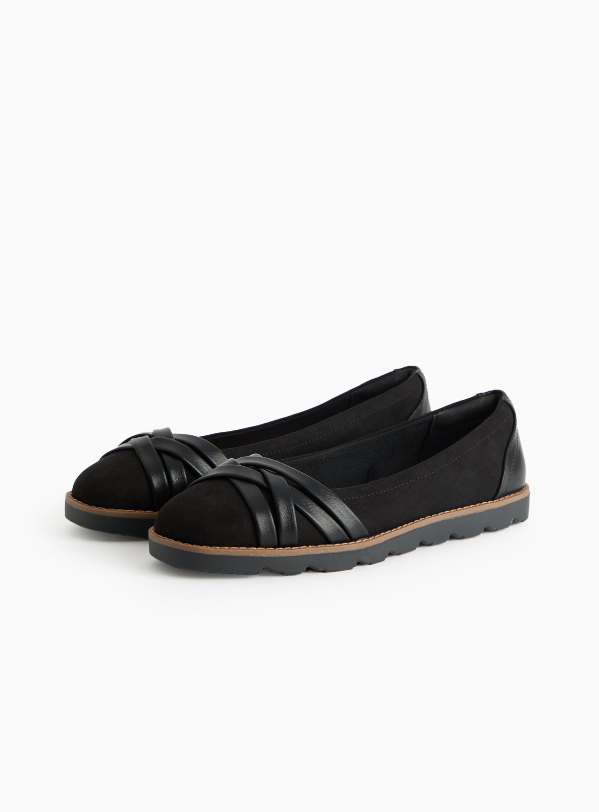 Black Faux Suede Sporty Ballerina Shoes 