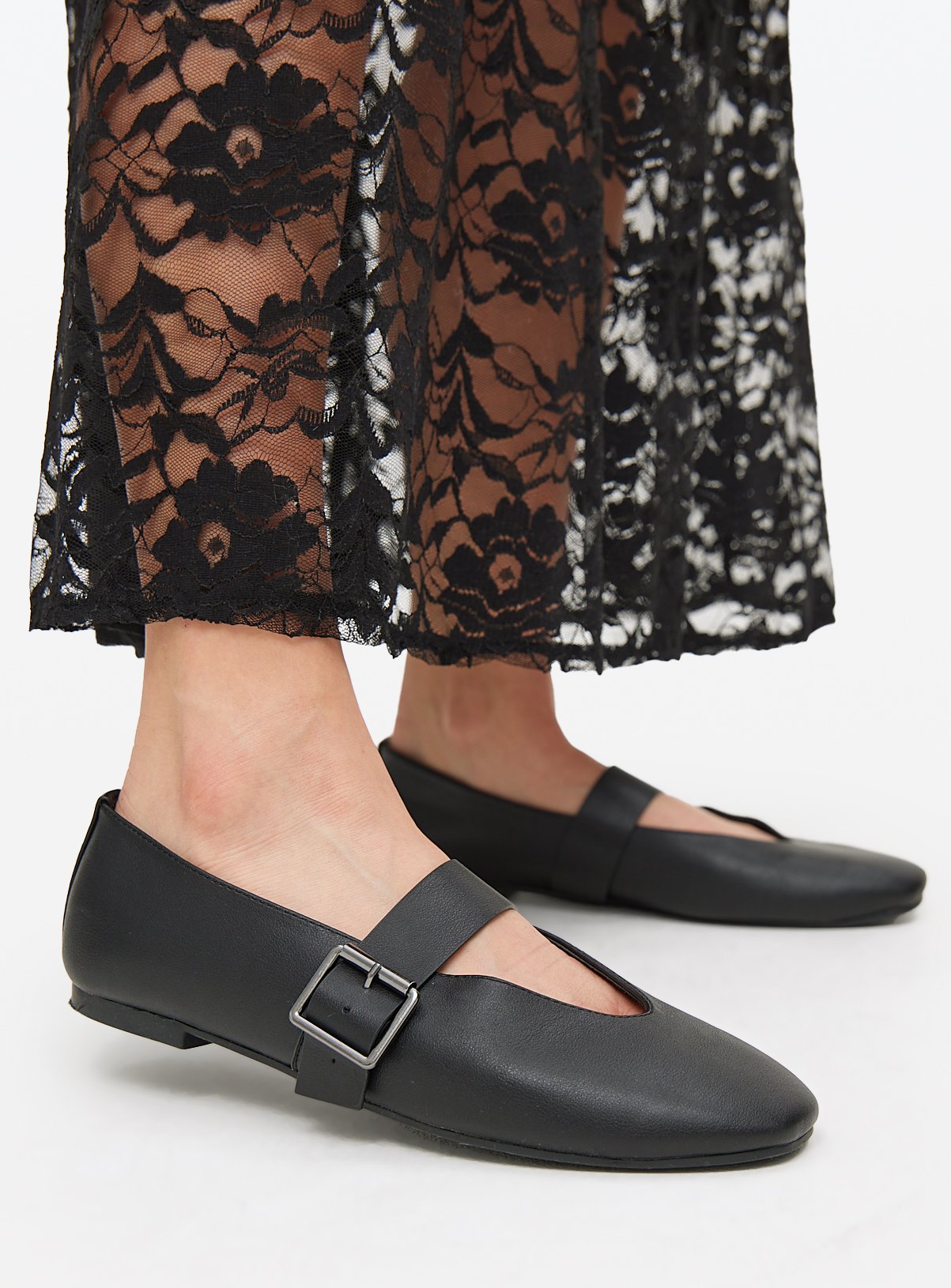 Black Strap Mary Jane Ballerina Shoes 