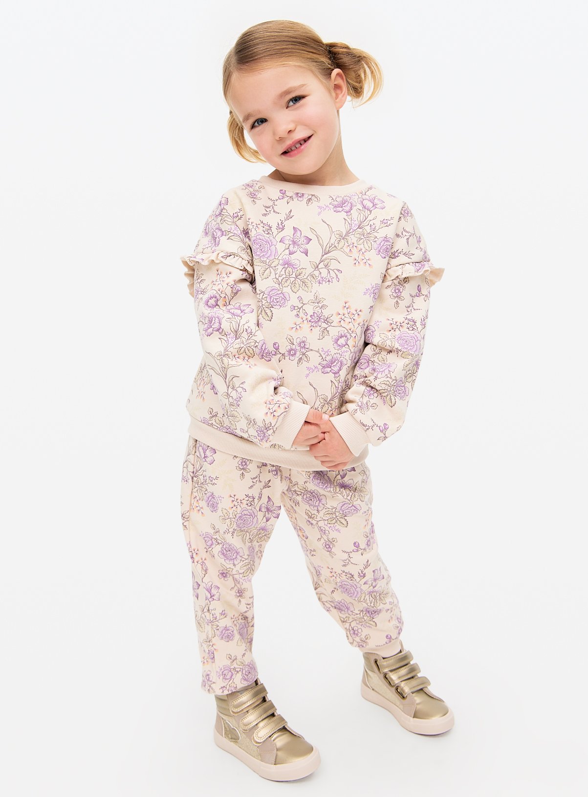 Cream Floral Print Sweatshirt & Joggers Set