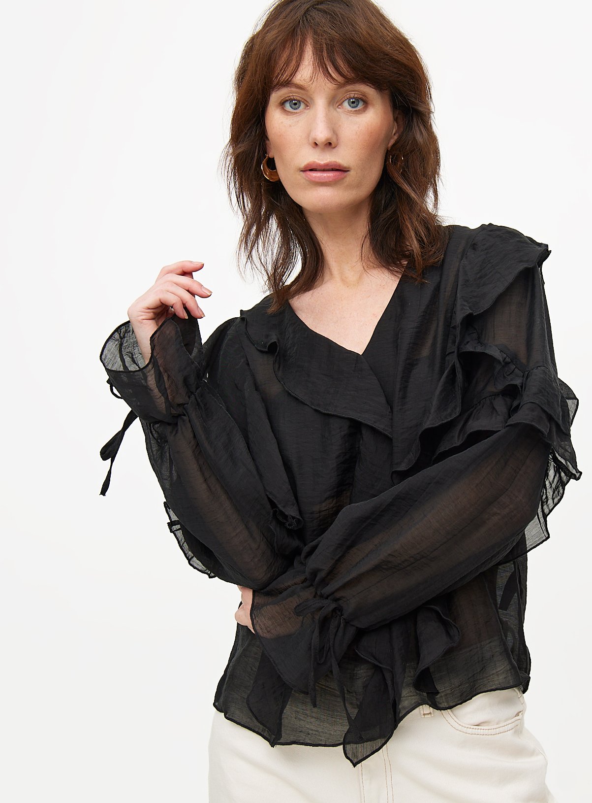 Semi-Sheer Ruffle Blouse 
