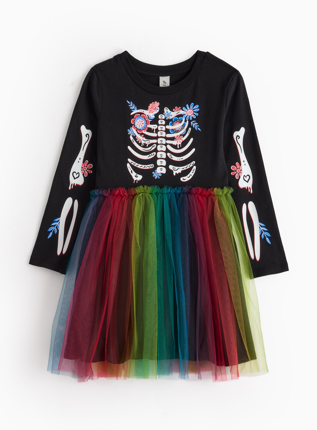 Halloween Floral Skeleton Print Tutu Dress 