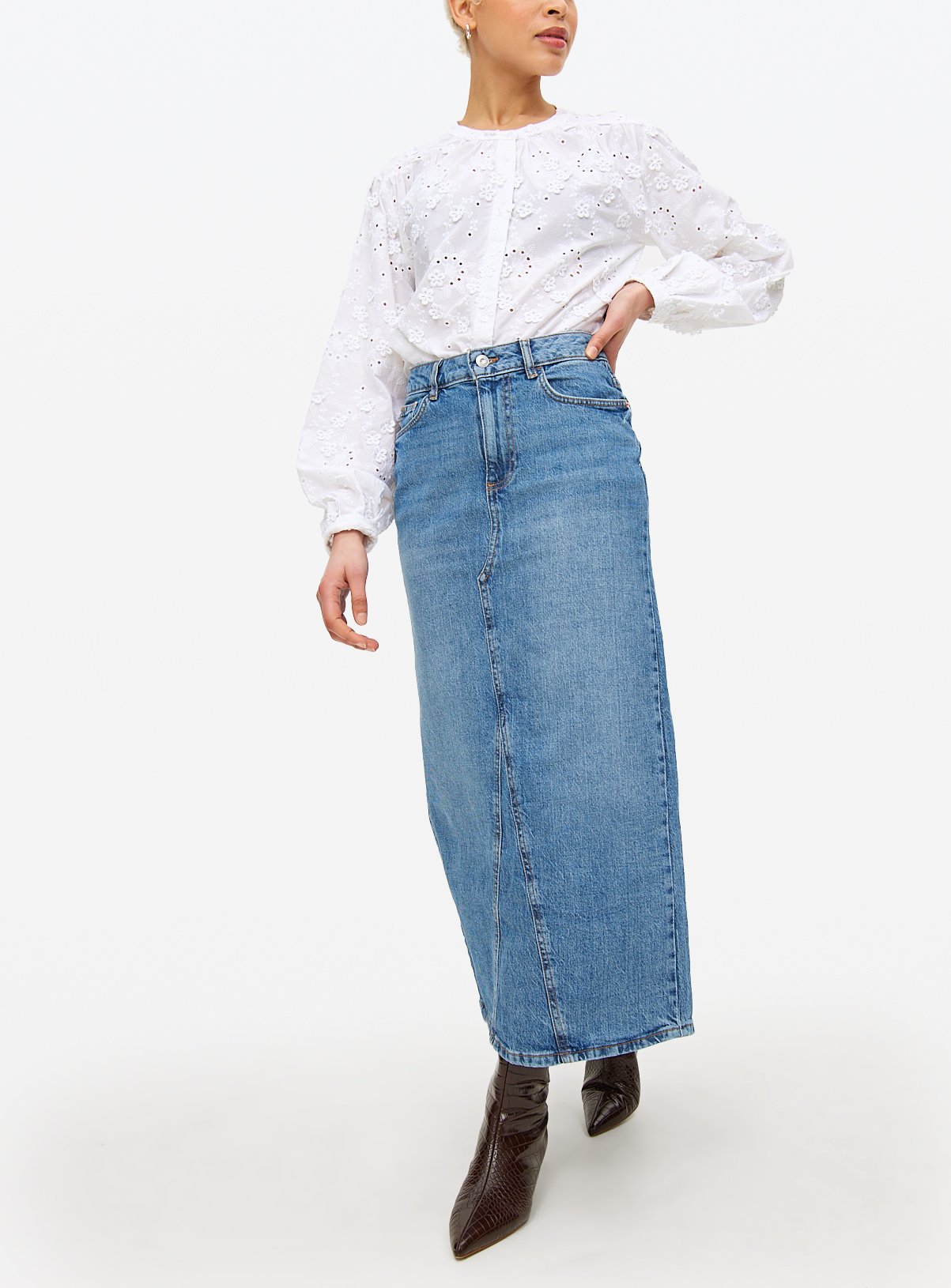 Mid Blue Rinse Midaxi Denim Skirt